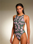 Kostium jednoczęściowy damski treningowy PINUP 388P - Logo Military + Jasny Róż