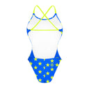 Costume intero donna da mare Alte L022AF - Turchese Stelle Gialle, vista posteriore